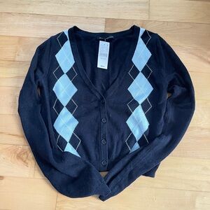 Brandy Melville Black and Blue Argyle Cardigan